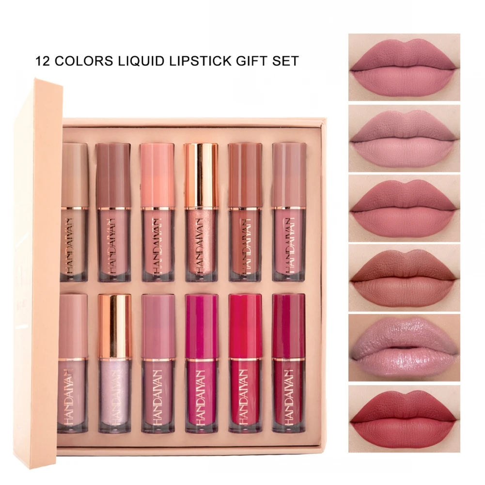 12Pcs/Box Matte Liquid Lipstick + High Shine Transparent Clear Lip Gloss Makeup Set Waterproof Long-Lasting | Красота и здоровье