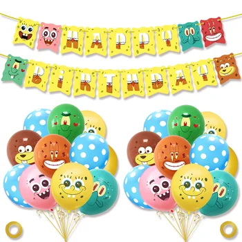 

Square Sponge Theme 12inch Latex Balloon Letter Flag Set Ocean Children's Birthday Party Decoration Kids Favor Bob Suit