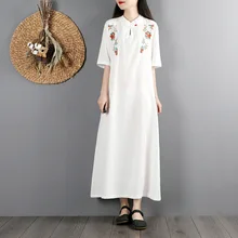 2021 chińska sukienka Qipao kobiety długie Qipao sukienka bawełniana pościel haft tradycyjny strój chiński długa sukienka Qipao KK3698 tanie i dobre opinie EASTQUEEN Szata suknia WOMEN COTTON Linen Sukno CN (pochodzenie)