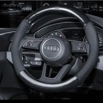 

HOT SALE DIY Universal For Audi Q3 Q5 Q7 A1 A3 Carbon Fiber Steering Wheel Cover Size M 38cm New pattern Interior
