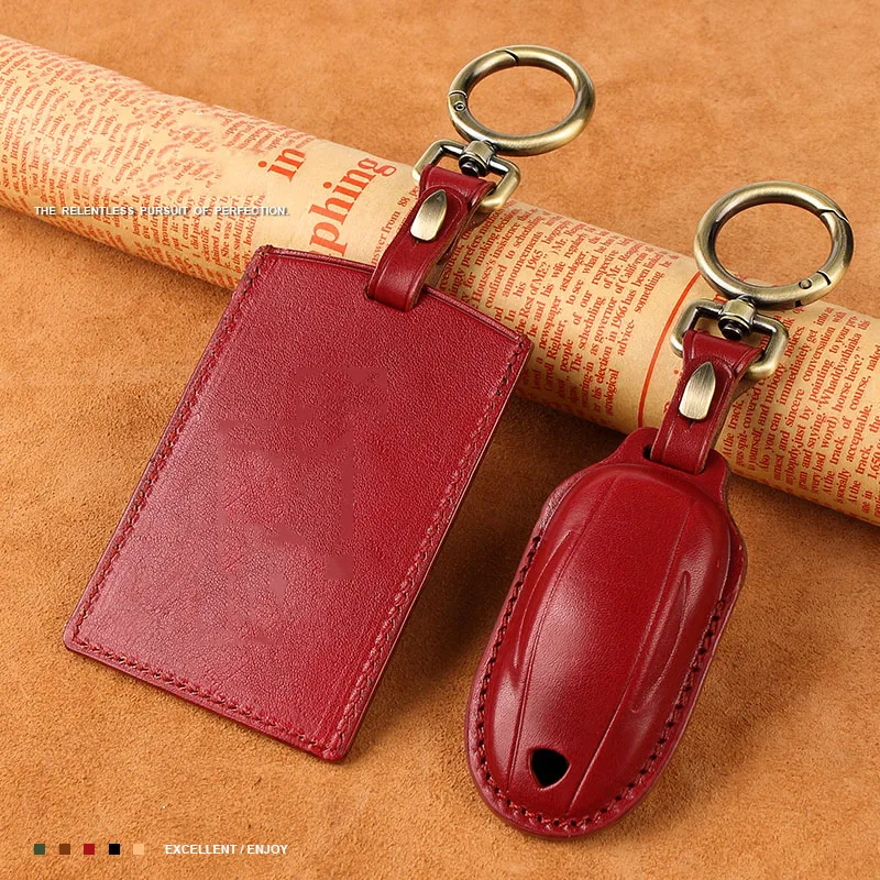 

Leather Car Remote Key Case Full Cover Holder Shell for Tesla Model S Model 3 Auto Smart Key Bag Protector Fob Auto Accessories