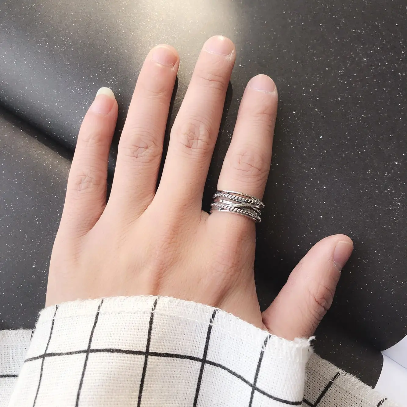 

S925 Sterling Silver Ring Retro Adjustable Korean-style Thai Silver Rings Cool Women's Winding Cross Hollow out Forefinger