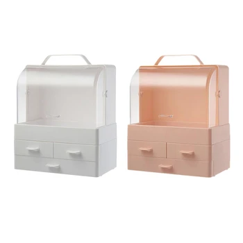

2pcs Transparent Clamshell 3 Drawer Dressing Table Round Makeup Holder Storage Box For Lipstick Jewelry Cosmetic Organizer - Whi