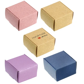 

50pcs/set 4x4x2.5cm Kraft Gift Box Paper Small Kraft Cardboard Jewelry Packing Box Handmade Candy Wedding Decor Party Supplies