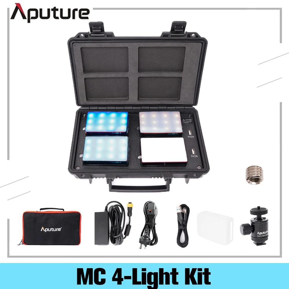 Набор для путешествий Aputure MC с 4 лампами 3200K 6500K портативный светодиодный