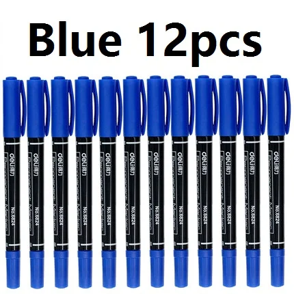 Blue 12PCS 12 шт., маркерная ручка с двумя головками, художественная, класс, ручка для рисования, для детей, для рисования, масляного типа, водонепроницаемая, для офиса, школы, Deli 6824 - Цвет: Blue 12PCS