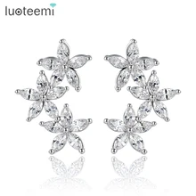 Luoteemi как цветы цветущие Серьги-гвоздики кубический циркон девушка Brincos Белое золото-Цвет украшения для Для женщин свадебный подарок