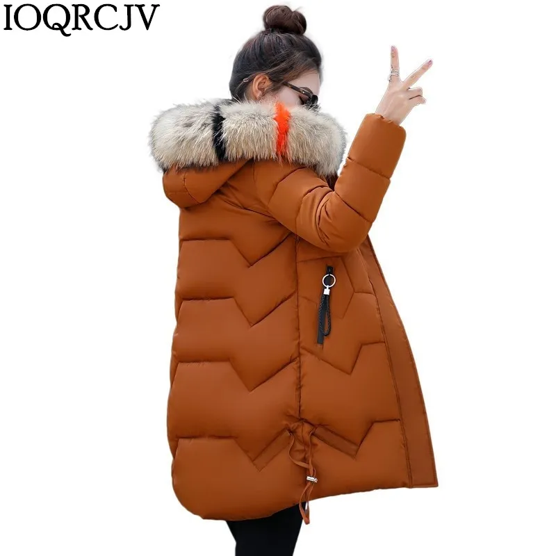 

2019 Winter New Coat Jacket Long Parkas Fashion Women Thick Down Cotton Parka Female Slim Fur Collar Warm Outerwear R1013