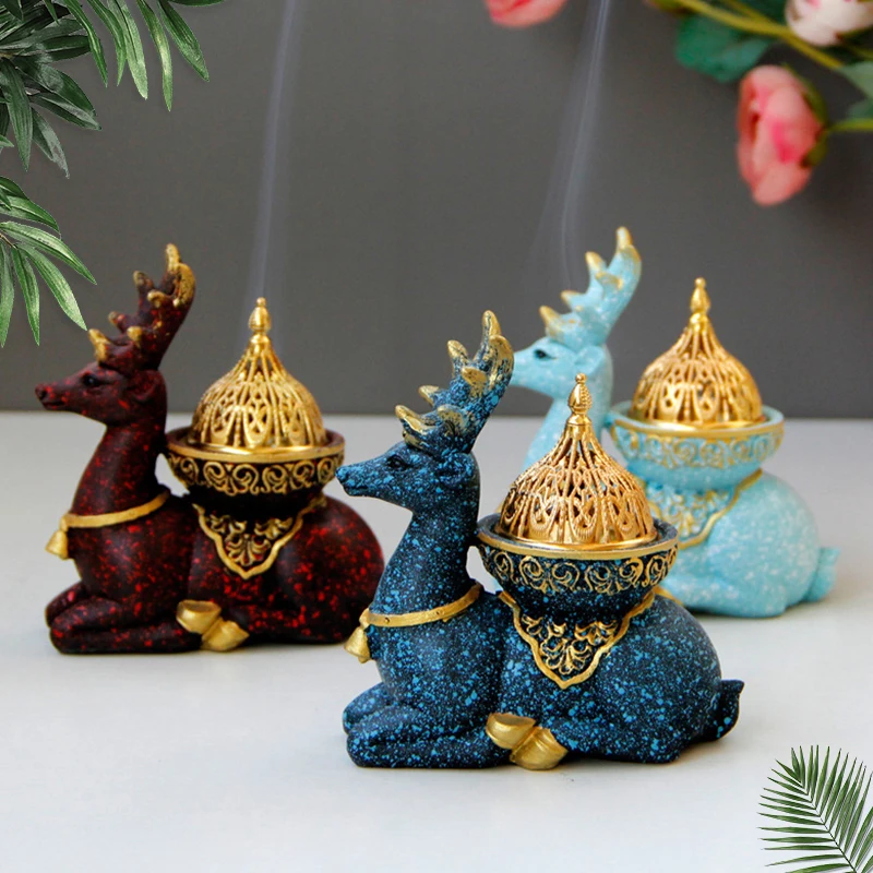 

Resin Incense Burner Mini Arabic Reindeer Censer Buddhism Incense Holder Teahouse Aromatherapy Furnace Table Home Decoration