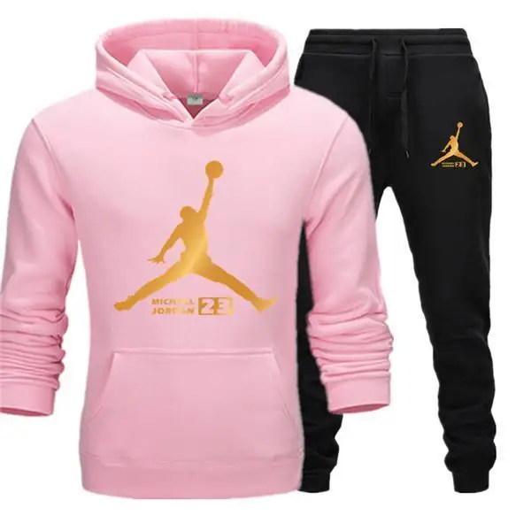 pink black Спортивный костюм, мужская спортивная одежда, флисовый костюм с капюшоном, костюм с надписью Jordan Malechandal hombre, весна, осень, зима, толстовка с капюшоном+ штаны, комплект - Цвет: pink black