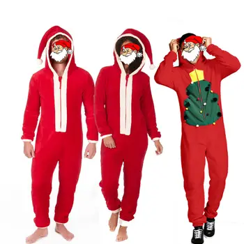 

New Women Men Unisex Adult Pyjamas Red Plush Christmas Santa Claus Hooded Pyjamas M-3XL