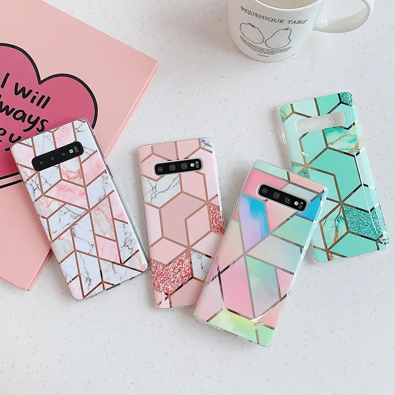 Geometric Marble Phone Cases For Samsung Galaxy Note 10 Pro Note 8 9 S10 S9 S8 Plus S10e Electroplated Soft IMD Back Cover Case