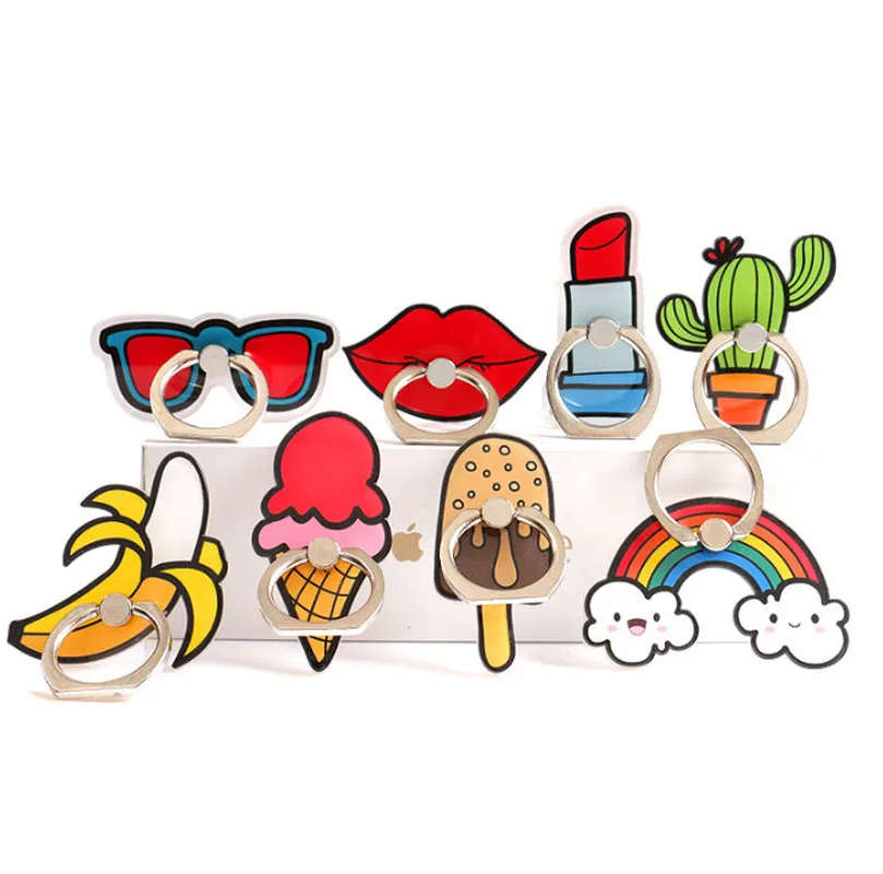 

1PC New Cartoon Rainbow Red lips Ice Cream Cactus Mobile Phone Finger Ring Holder Bracket Cute Accessories For Mobile Phone