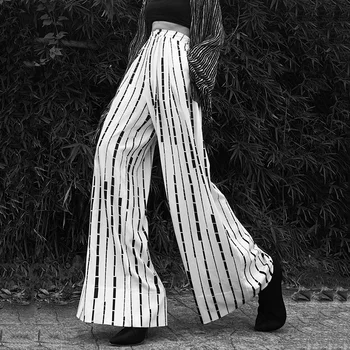 

LANMREM White Vertical Stripe Printed High Waist Woman Wide Leg Trousers Casual Versatile Simple Fashion 2020 autumn New TV936