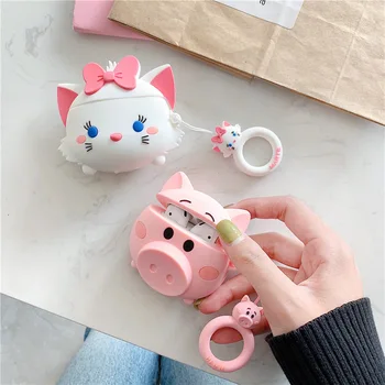 

Pig and Cat AirPods Pro Case Earphone Cover Cute Earbuds Case Silicone Headset Protective Box for AirPods 2 1 Wireless Charging