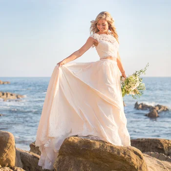 

Vestidos De Novia 2019 New Simple Design Lace Appliques A-Line Wedding Dress Elegant Sleeveless Court Train Bridal Gown