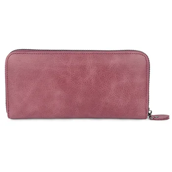 

First layer leather ladies long wallet trendy zipper simple clutch bag