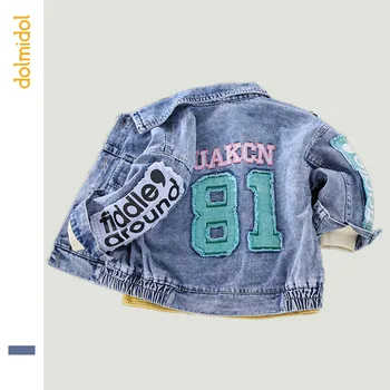 

Dolmidol 2019 Letters Print Embroidery Denim Jacket For Baby Boys Turn Down Collar Girls Winter Jeans Coat Children’s Breaker