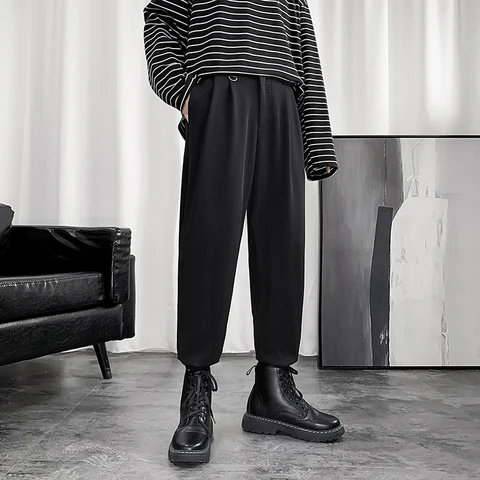 New Men’s Harem Pants Jogging Japanese Streetwear Solid Color Man Sweatpants Hip Hop Korean Casual Trousers Woman Black