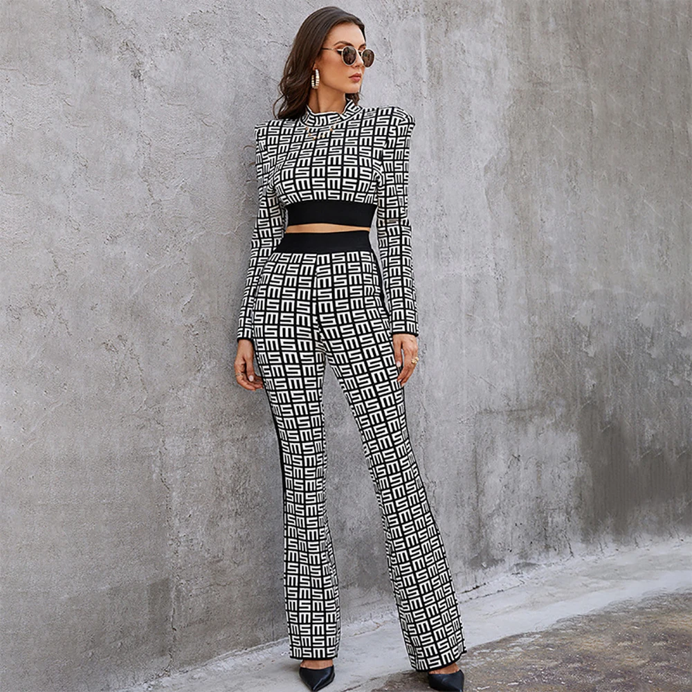 Rocwickline New Autumn & Winter Women's Jumpsuits Sexy & Club Print Turtleneck Puff Sleeve Slim Bandage Elegant Formal Jumpsuits