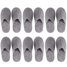 JHD-6-Pairs Disposable Slippers, Great for Hotel, Spa, Nail Salon Use-Non-Slip-Grey-Fits Up to US Men's Size 11 and US Women's S