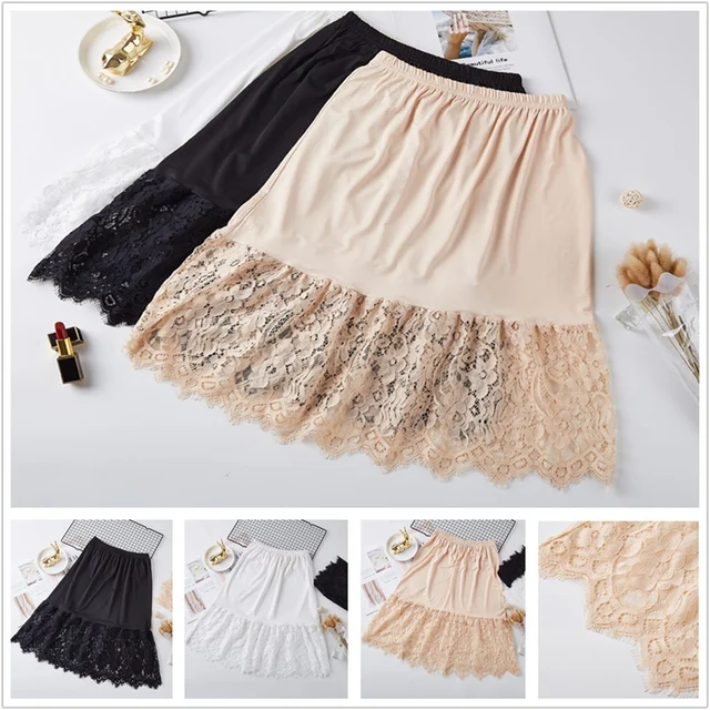 US $7.99 Women Skirt Extender Knee Lace Slip Hollow Length A-Line Half Extenders ZJM9298