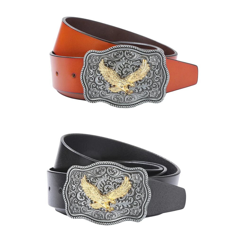 Vintage Western Leather Belt Strap Eagle Arabesque Buckle Indian Rodeo Buckle Belt gold eagle belt big buckle luxury  cowboys