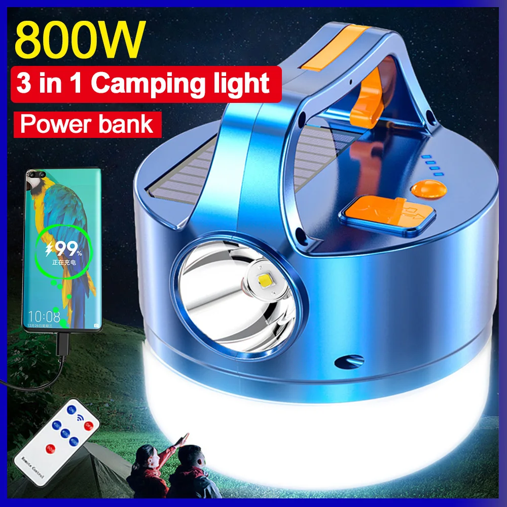 800 Watts Portable Solar Power Camping Light USB Rechargeable Flashlight Tent Lamp Camp Lanterns Emergency Lights For Outdoor