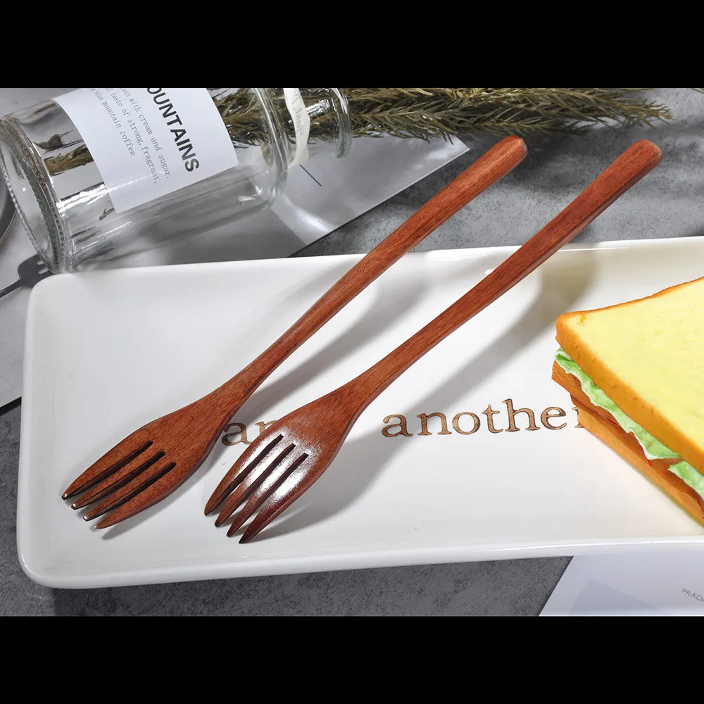 Wooden Spoon Fork Bamboo Kitchen Cooking Utensil Tools Soup-Teaspoon Tableware Tool | Дом и сад