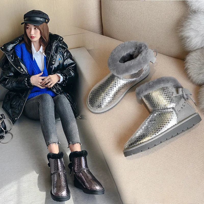 

Versatile Sophisticated Style Metal Color Snow Boots 2019 Autumn And Winter New Style Anti-slip Flat Short Boots Women's Genuine