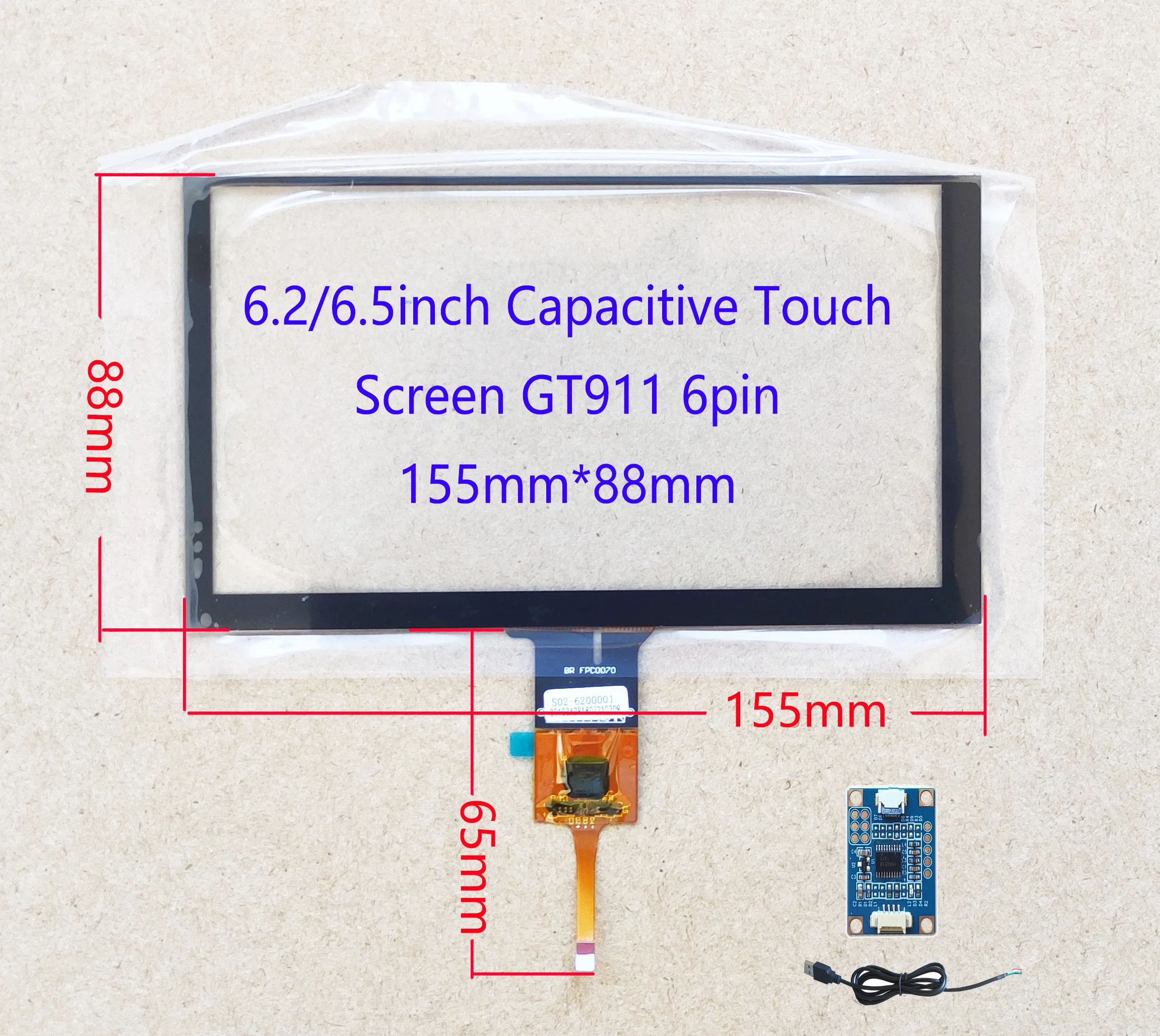 4,3/5/6,2/6,5/7/8/9/10,1/10,2 дюймов Автомобильный навигатор Сенсорный экран 6Pin GT911 Универсальный сенсорный экран панель USB контроллер печатная плата - Цвет: 6.5inch usb touch A