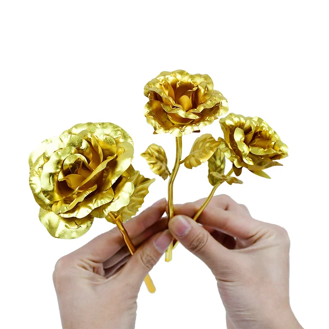 1Pc Gold Rose Flower Foil Plated Plastic Artificial Roses Valentines Day  Gift Beauty Golden Flowers for Home Wedding Decoration - AliExpress