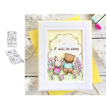 

JC Metal Cutting Dies and Clear Rubber Stamps Rabbit Bear Phrase Scrapbooking Craft Stencil Card Make Sheet Mould Mold Die Cut