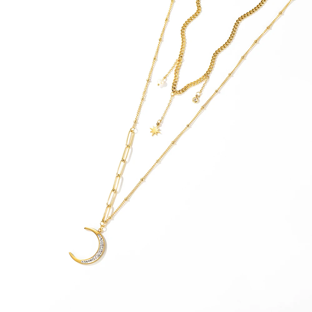 Yobest Fashion Simple Double Layer Star Moon Charm Necklace Delicate Clavicle Chain Zircon Necklace For Women Jewelry - Image 3