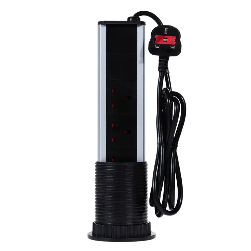 

220V 16A PULL POP UP Electrical 3 Plug Socket 2 USB Kitchen Table Plug Sockets Retractable for Countertops Worktop UK Plug