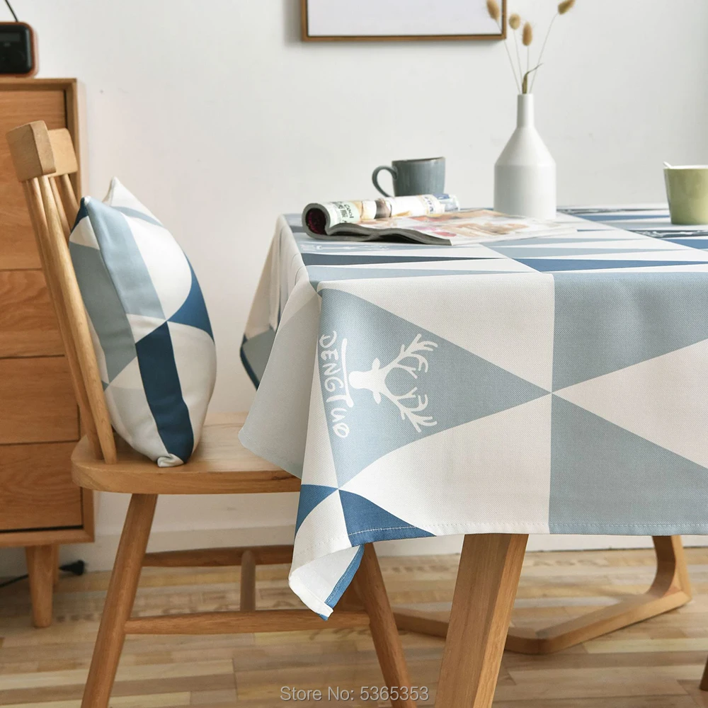 Скандинавская полиэфирная водонепроницаемая Скатерть прямоугольная синяя Геометрическая лося узор кухонный текстиль скатерть домашний декор