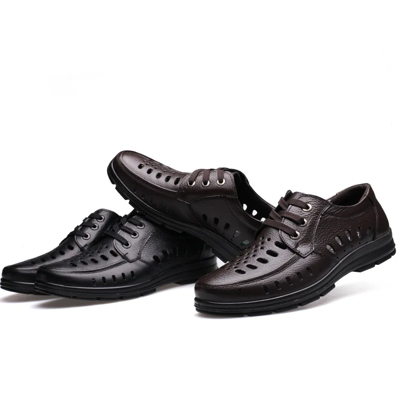 

2019 New Style Genuine Leather MEN'S Casual Shoes Middle-aged round-Toe Business MEN'S Leather Shoes Dad Breathable Shoes Hollow