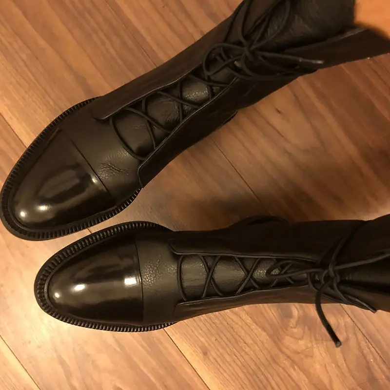 Женские ботильоны; женские мотоциклетные ботинки черного цвета с круглым носком на платформе и низком каблуке со шнуровкой; женские теплые зимние ботинки; женские ботинки