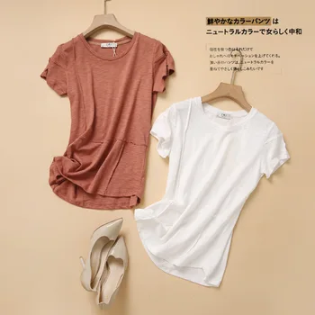 

ZOJ Japanese-style All-cotton T-shirt nv fu zhuang Fat WOMEN'S Dress Casual Short Sleeve Ladies Blouse Summer 2020 New Style