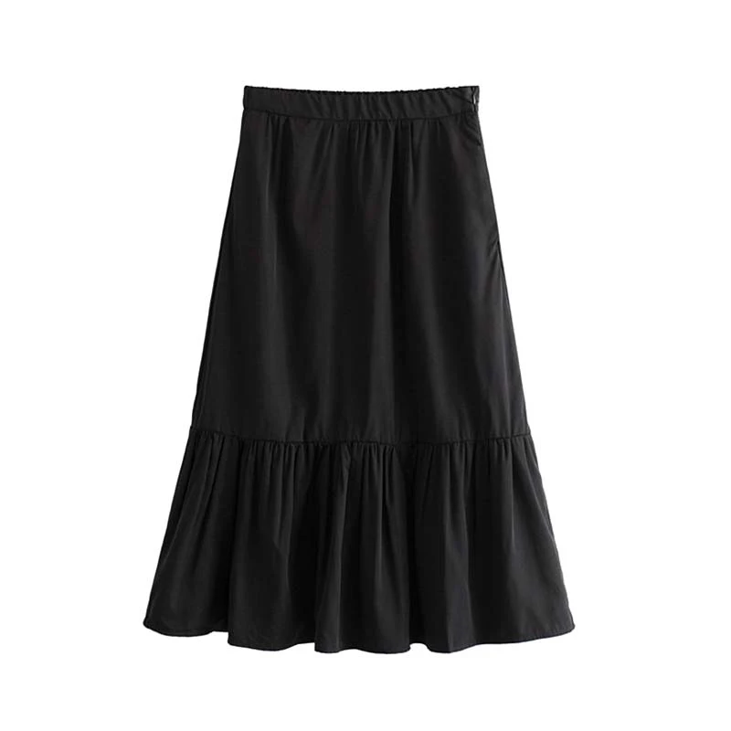 

Vintage Elegant Ruffles Basic Black Midi Skirt Faldats Faldas Mujer Women 2019 Fashion A Line Side Zipper Pleated Stylish Skirts