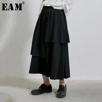 

[EAM] High Elastic Waist Black Ruffles Split Temperament Cake Half-body Skirt Women Fashion Tide New Spring Autumn 2020 1R282