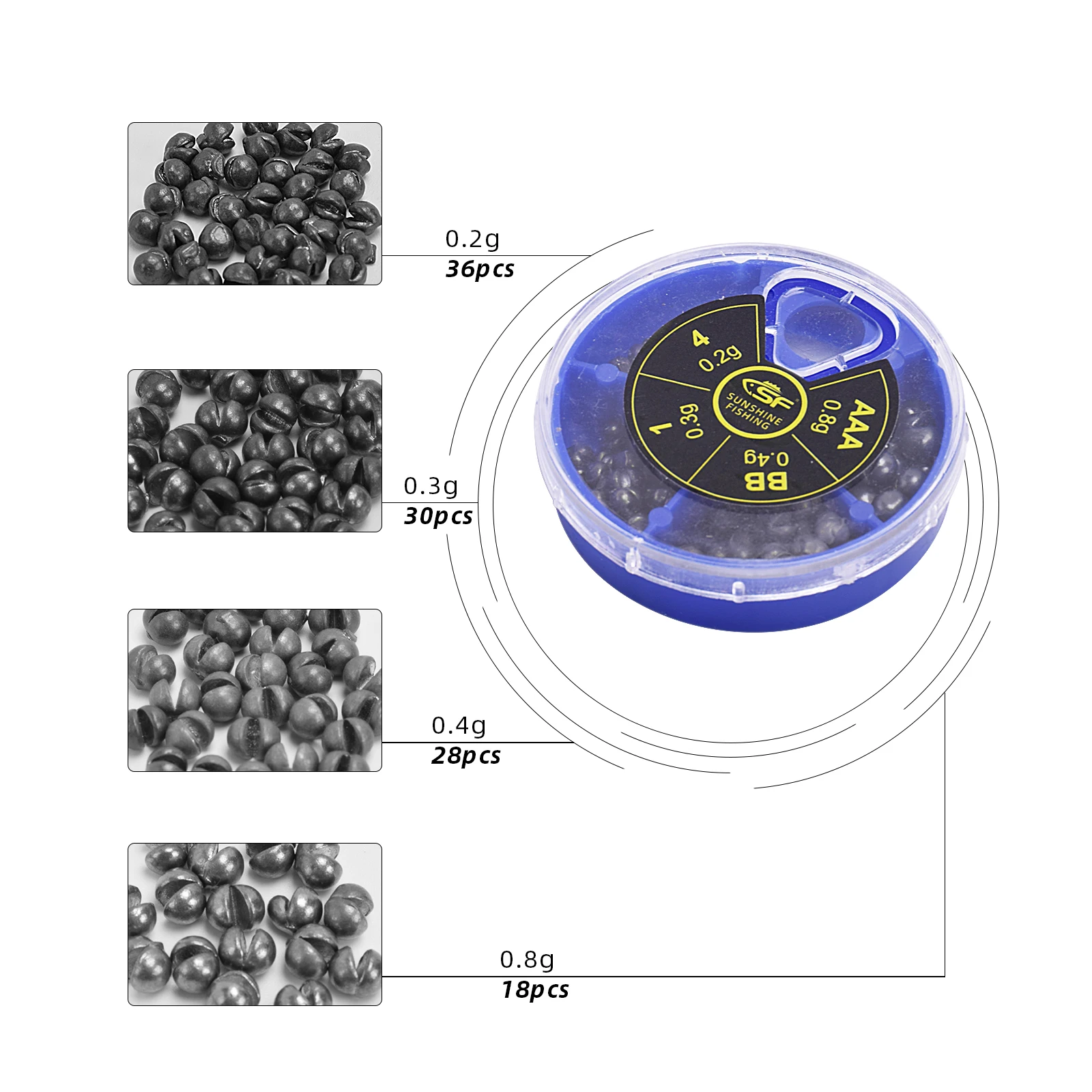 SF Micro Split Shot Lead Combo Removable Fly Fishing Lead Pure Lead Sinkers Weights Fishing Tackle(112Pcs/4 Size/1 Box)