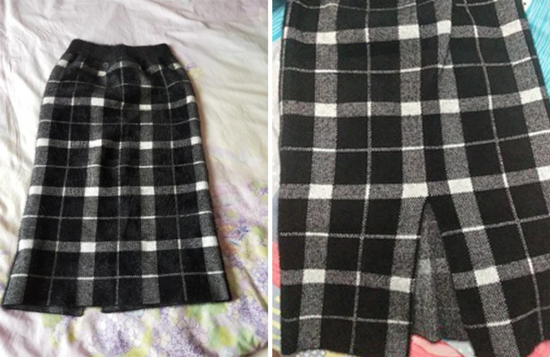 Женская теплая клетчатая юбка-карандаш, Женская Осенняя зимняя базовая юбка средней длины с разрезом и высокой талией