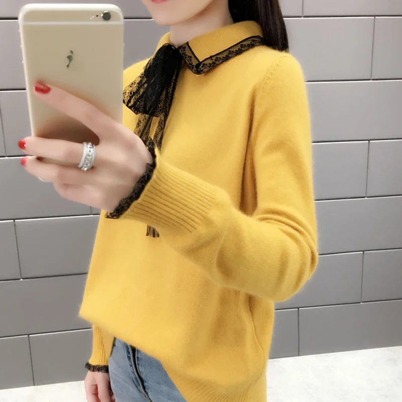 Lucyever Fashion Knitted Sweater Women Long Sleeve Turn-down Collar Sweaters Ladies 2019 Winter Woman Sweater Knitting Pullovers