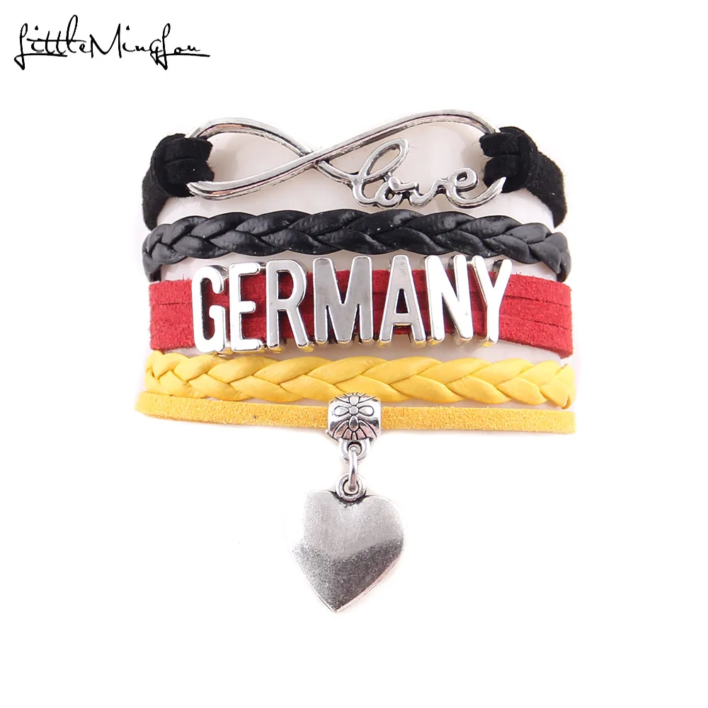German Flag on Heart Snake Chain Charm Bracelet