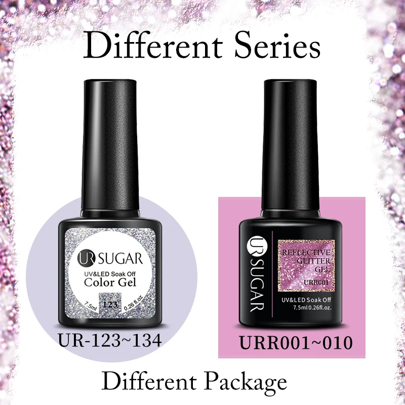 UR SUGAR 7.5ml Pink Reflective Glitter Gel Nail Polish Silver Purple Sequins Soak Off UV Gel Nail Art Manicuring Nail Gel