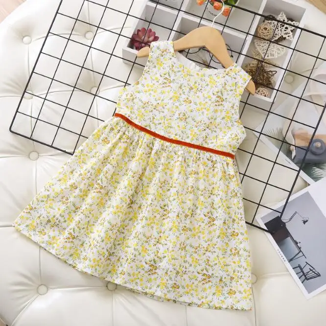 Летнее Хлопковое платье с цветочным принтом для девочек, платья принцессы на молнии сзади для маленьких девочек, детская одежда