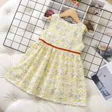 Летнее Хлопковое платье с цветочным принтом для девочек, платья принцессы на молнии сзади для маленьких девочек, детская одежда