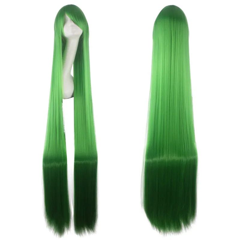 

150CM 59'' green Long Straight Wig with bangs women Synthetic Hair Heat Resistant Fiber Halloween party Carnival cosplay Wigs