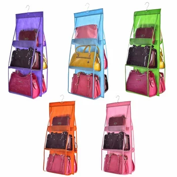

6 pocket hanging organizer purse transparent 3 layer double sided folding storage bag wardrobe closet organizer